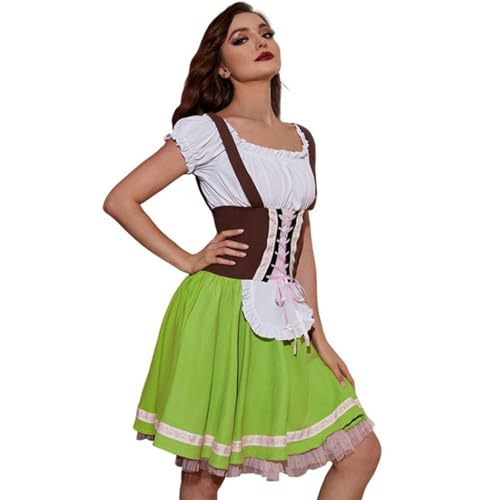 Generisch Dirndl Damen, Oktoberfest Karneval Kostüm Mantel Kleid Sexy Damen Dirndl Hellblau Beige Creme Dirndl 50 Mit Bluse Lang Dirndl Größe 44 Dindelbkleid Dirndl Ausleihen Dirndl (XL, Green)