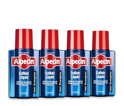 Alpecin Coffein-Liquid - 4 x 200 ml - Haarwasser zur Vorbeugung von erblich bedingtem Haarausfall bei Männern – zur Stärkung der Haarwurzel