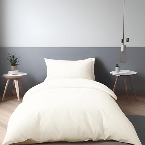 LivinEase Bettwäsche 135x200 Set - Mikrofaser Bettbezug 135x200 cm + 1 Kissenbezug 80x80 cm - Bettwäsche Creme