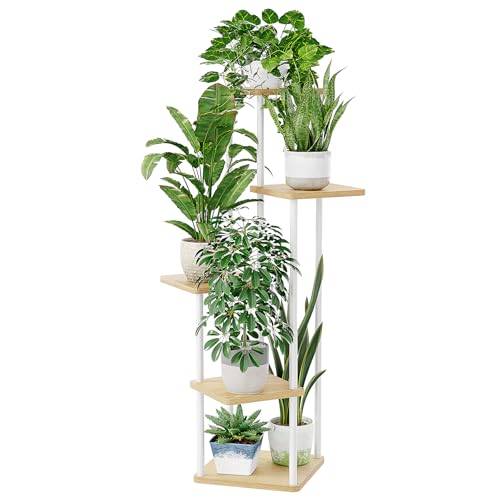 Bamworld Blumenständer Pflanzenständer Blumenhocker Pflanzenregal Indoor Weiss Blumenregal Blumentreppe Metall Outdoor Balkon Deko Wohnzimmer Blumentopf Zimmerpflanzen Pflanztisch(Weiß)