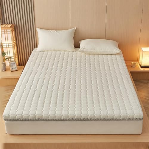 Rutschfester Matratzentopper Aus Hochdichtem Memory Foam, Queen-Matratzenauflage Aus Memory Foam, Atmungsaktiver Weicher Mikrofaserschutz Mit Abnehmbarem Bezug(White,150x190cm/59x75)