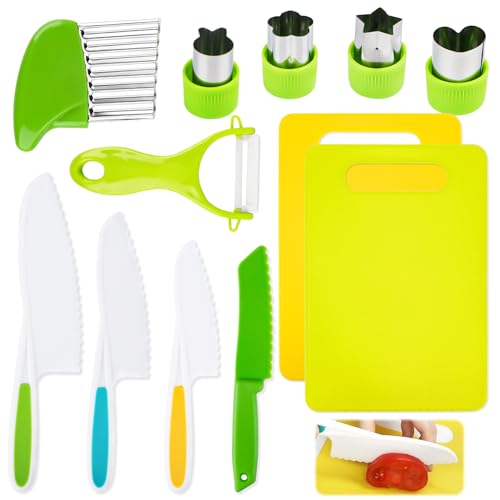 Kindermesser Set 12-Teiliges, Kinder Küchenmesser, Sicherheit Kindermesser ab 2 Jahre, Montessori Messer, Kinder Kochset zum Schneiden und Kochen von Obst oder Gemüse