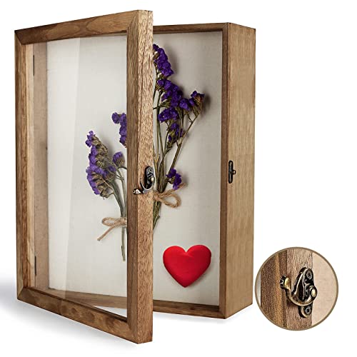 TJ.MOREE Blumen Große Schattenbox Vitrine Rahmen mit Glasfenstertür Bilderrahmen Hochzeitsstrauß Erinnerungsstücke Medaillen Fotos Erinnerungsbox für Andenken