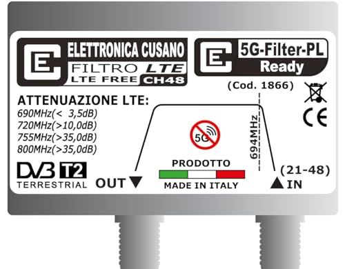 5G-Filter-PL LTE Filter 5G, LTE-Filter zum Unterdrücken von Frequenzen bis 694 MHz, 5G-Filter zur Montage am Antennenpfosten, LTE Anti-Telefoniefilter, hergestellt in Italien