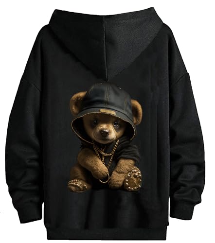 RMK Herren Basic Kapuzenpullover Sweatjacke Pullover Oversize Übergröße mit Kapuze Sweatshirt P.06 (702) Rücken Schwarz 6XL