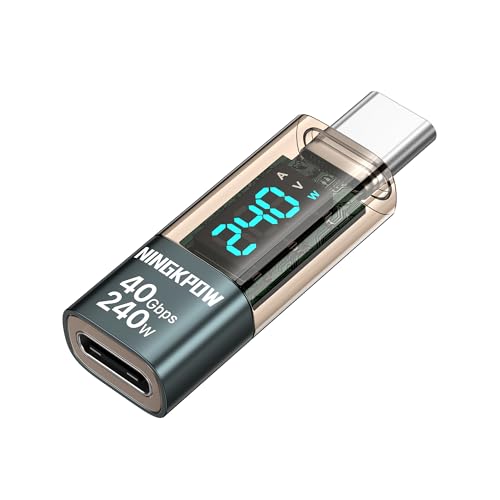 NINGKPOW 240W USB C Adapter Mit LED Display, 40Gbps Typ C PD Schnellladung MAX 48V/5A für iPhone 16/15/15 Pro/15 Pro Max, Galaxy S23/S22, MacBook und Mehr USB-C Geräte
