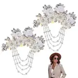 FINGERINSPIRE 2 Stück Weiße Kristallfransen Schulter Epaulette Strass Applikationen 175x140x18mm Blumenstoff Bunte Strass Applikation Kristallfransen Perlen Pailletten Patches Accessoire