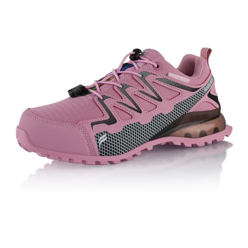 Fusskleidung® Damen Herren Wanderschuhe wasserdichte Trail Running Trekkingschuhe Rosa Grau EU 38