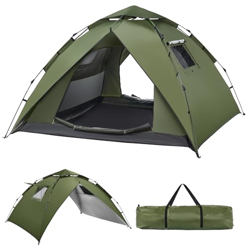 Camping Zelt Automatisches 4 Personen Instant-Zelt Pop Up Sekundenzelt 230 * 230 * 150CM, UV-Schutz, 4 Jahreszeiten Familie Kuppelzelt Wasserdicht Campingzelt 2 in 1 Doppelschichten Familienzelt