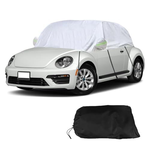 wasserdichte Autoabdeckung für VW Beetle 1960-2023, 300D Autoabdeckung Wasserdicht, Allwetter-Vollständige, für Drinnen und Draußen mit Reißverschlusstür Riemen (Grau, Halbabdeckung)