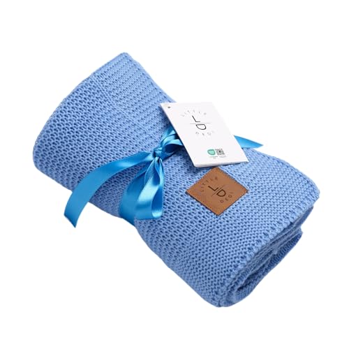 Little Dedi Weiche Strick Babydecke Geschenk zur Geburt für Mädchen & Jungen, 80x100 cm. Baby Blau, OEKOTEX 100 Zertifiziert, Kuscheldecke, Ideal für Babyschale & Reisebett