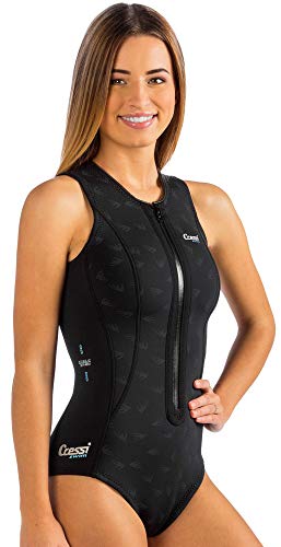 CRESSI Termico Lady Swimsuit 2 mm - Damen Schwimmanzug Ärmellos, aus Stark Dehnbarem 2mm Ultraspan Double Lined Neoprene, Schwarz/Logo AquamarinM/3