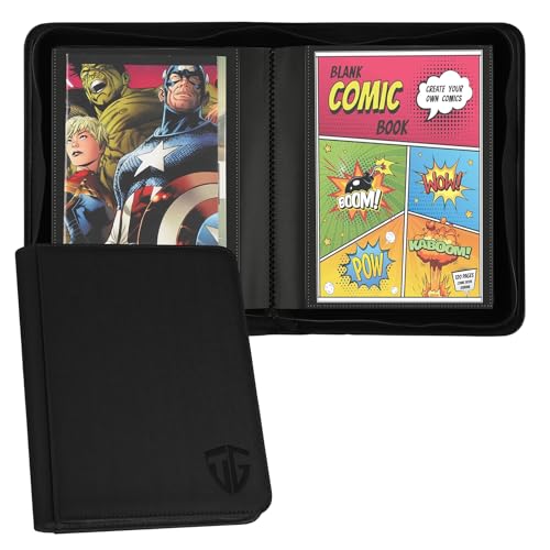 TCGUARD Comicbuch Binder für über 24 Comic Books, Comicbuch Aufbewahrungsalbum mit Hüllen für aktuelle, Silver Age- und normale Comics in Säcken und Kartons für Sammler von Comics, Schwarz
