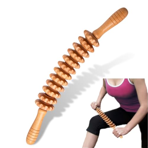 DAOZWUBGIH Massageroller Holz, Faszienstab Holz Aus Buchenholz,Faszienrolle Mit Griff - Cellulite Massagegerät Maderotherapie Lymphdrainage Gerät
