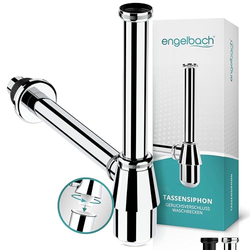 Engelbach® Siphon Waschbecken mit Reinigungsöffnung - Universal Tassensiphon 1 1/4 - Abflussrohr, Flaschensiphon, Syphon inkl. Gummimanschette und Anleitung