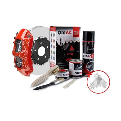 OMAC Bremssattellack Bremssattelfarbe Auto Lack Set | Bremsenreiniger und das Härtemittel Hitzebeständig Komplettsatz für 4 Bremssättel 7-teiliges