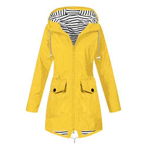 Generisch 2025 - Frauen Regenmantel Outdoor-Plus Größe wasserdichtes Kapuzenmantel Daunenmantel Damen 48 (Yellow, XXXL)