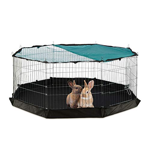 Relaxdays Freilaufgehege, Boden, Netzabdeckung, 8 Gitter, Kaninchen, Meerschweinchen, Gehege HBT 60x150x150 cm, silber