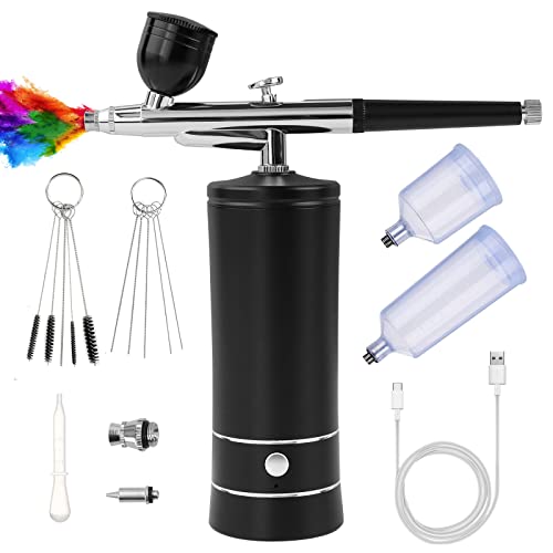 Ykall Tragbares Airbrush Set mit Kompressor, Multifunktionale Handheld Airbrushpistole für Nageldesign, Kuchendekoration, Make-up, Tattoo-Modellierung und Modellbemalung