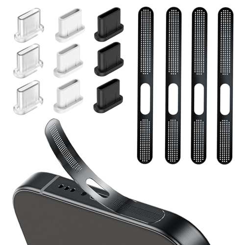 LunarCharm 13-teiliges Set USB C Staubschutzstecker und Telefon-Lautsprecherabdeckung, Anwendbar auf iPhone 16/15 Serie, USB C Anschlussabdeckung, Telefon-Ladeanschluss-Reiniger