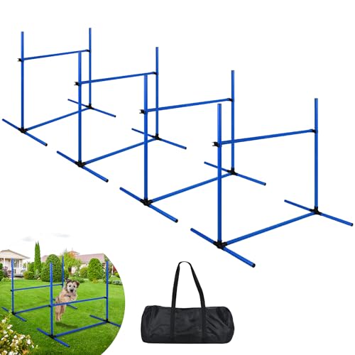 Suusolny Blau 4X Hürden für Hunde Agility-Ausrüstung Slalom Stangen Höhenverstellbar Slalom Training Trainingsset Trainingsstangen Sprungstangen-Set 104x70x101cm