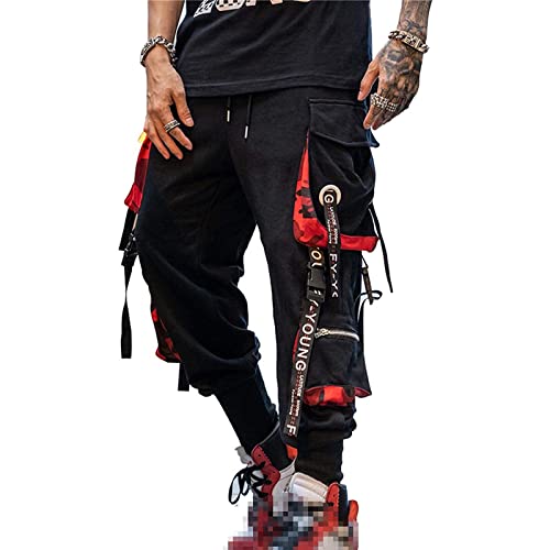 Hello MrLin Herren Techwear Hosen Hip Hop Jogger Cargo Pants Baggy Punk Hose Farbe: Schwarz, Gr.M