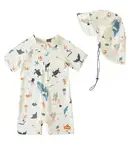DivingBirds UV Badebekleidung Baby Badeanzug mit Hut Unisex Badeanzug Baby Kinder Schwimmanzug Mädchen Junge, Beige-Ozean 6-12 Monate 74-80