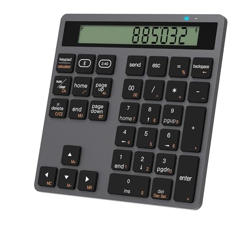 Bluetooth Nummernblock, Dual-Mode Bluetooth 5.0/2.4G Wireless Numeric Keypad mit Display Rechner, 34-Tasten Portable Finanzbuchhaltung Numpad Dateneingabe & Berechnung 2in1 für Laptop Desktop PC
