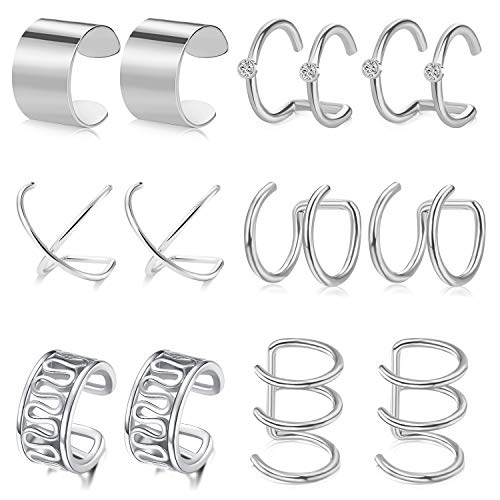 AceFun Ohrklemme Silber 6 Paare Edelstahl Ohrclip Fake Ohrring EIN Piercing Ohr Schmuck Set für Männer Frauen