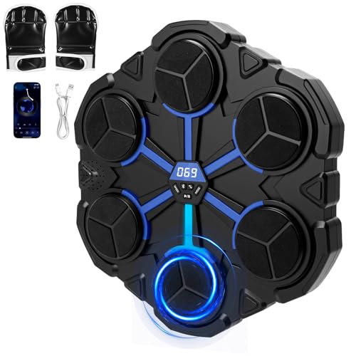 Music Boxing Machine, LED Elektronische Musik Boxmaschine mit Bluetooth, 9 Geschwindigkeitsmodi & 3 Zählmodus, Wandmontierte Boxmaschine mit Boxhandschuhen für Erwachsene & Kinder, Stress Release