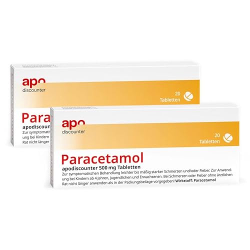 apodiscounter Paracetamol 500 mg Tabletten (2x20 Stück) - Schmerzmittel & Fiebermittel - Schnell wirksam & gut verträglich - Kopfschmerzen, Zahnschmerzen & Erkältung