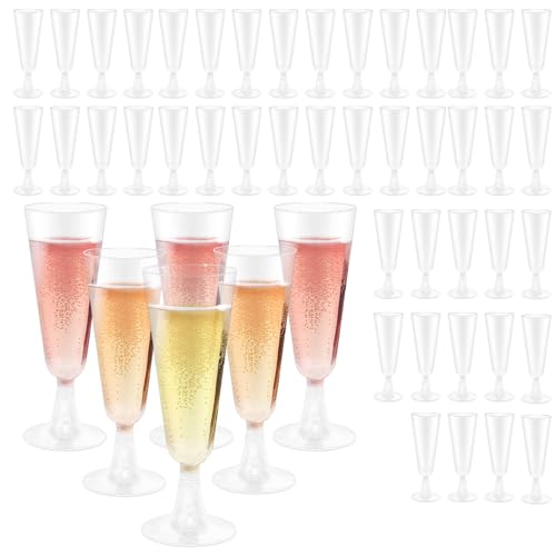 Sektgläser Plastik 50 Stück, Wiederverwendbare Sektgläser Kunststoff, 160ml Plastik Durchsichtige Champagnergläser, Plastik Sektgläser für Geburtstag Hochzeit Party Picknicks