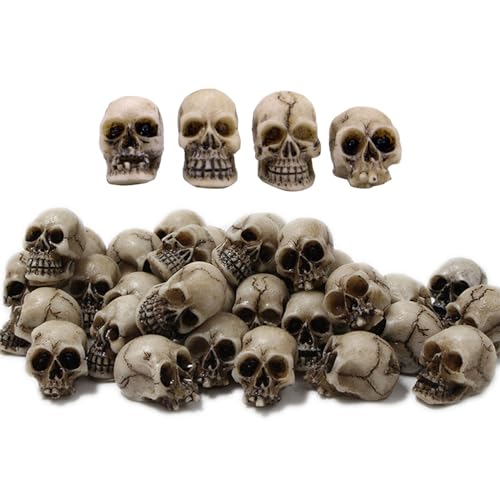 JDCMEI 20 Stück Mini Totenkopf Figuren, Harz Totenkopf Set, Mini Schädel Totenkopf Modell, Skelett Dekoration, Totenschädel Figur Deko, Mini-Schädelköpfe für Spukhaus Gruselparty Blumentopfdekoration