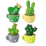 RAMGLYO 4Pcs Künstliche Kaktus Dekoration ABS Wackelfigur Künstlich Topfpflanzen Auto Deko Klein Auto Innenraum Verzierung für Auto Armaturenbrett Computer Tisch Büro Wohnzimmer