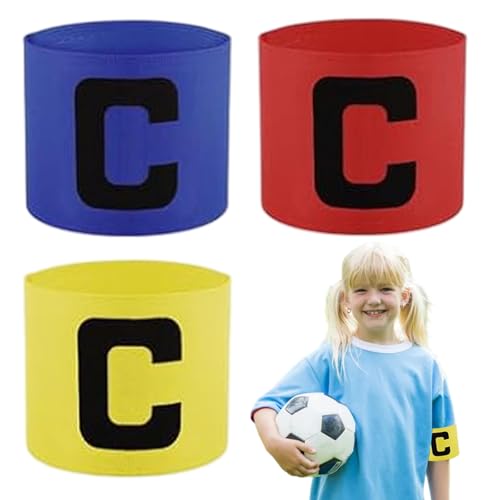 3 Stück KapitäNsbinde FußBall Sport, Mehrfarbig Elastich Verstellbare Kinde Capitan ArmbäNder SpielfüHrerbinde Junior Vereine C Armbinden für FußBall, Rugby und Anderen Mannschafts Sportarten