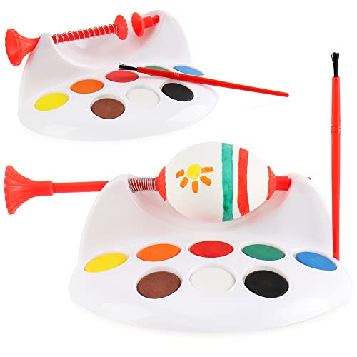 com-four® 2X Malset für Ostereier - Eiermalmaschine mit Malbuch, Pinsel und Farben - Malzubehör - Ostereier selbst bemalen (02 Stück - Eiermalmaschine mit Pinsel)