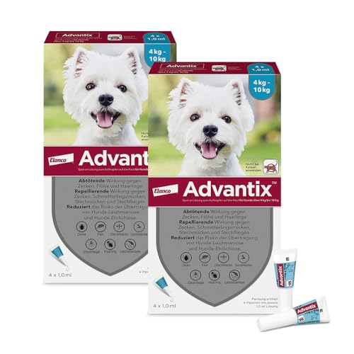 Advantix Sparset: Elanco Spot-On für kleine Hunde von 4 bis 10 kg gegen Zecken, Sandmücken, Stechmücken, Stechfliegen und Flöhe: Wirkung bis zu 4 Wochen, 2 x 4 Pipetten-Packung