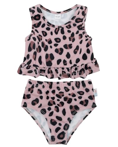 ALVABABY Badeanzug für Kleinkinder, Baby, Mädchen, ärmellos, Bademode, wiederverwendbare Schwimmwindel mit passendem Oberteil, Leoparden-Print, 4 Jahre