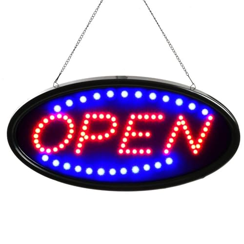 FITNATE LED Open Sign Board, LED Open Schild, 48x25cm OPEN Werbung mit 2 Lichtmodi, EU-Stecker, Offenes Schild für Bar/Store/Zimmerwand usw., LED Sign Licht für Festival, Bar, Party (Rot&Blau)