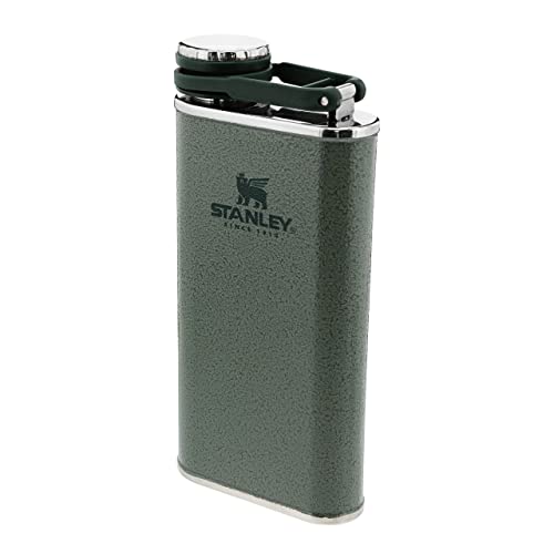 Stanley Classic Wide Mouth Flask 236ml Mit Never-Lose Kappe - Edelstahl Flachmann Mit Weiter Öffnung Zum Einfachen Befüllen Und Einschenken - BPA-Frei - Hammertone Green