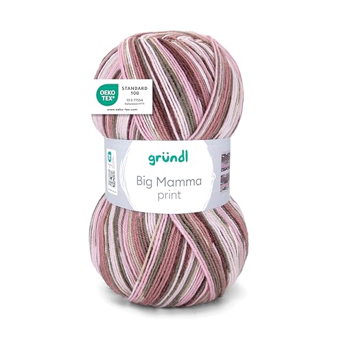 Gründl Wolle Big Mamma Print - XXL Wolle zum Stricken - Großknäuel 400 g / 1040 m - Wolle Farbverlauf aus 100 % Polyacryl - Altrosa-mauve-pflaume-olive-leinen