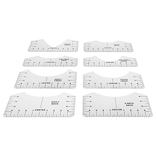 T-Shirt Guide Lineal Lineal Alignment Tool Set, Transparente Herrscher für Sublimation Leere Produkte, Geeignet für Kunstgeschäfte und Heimnutzung, 8 X Herrscher (Runder Hals Lineal Weißer Stil)