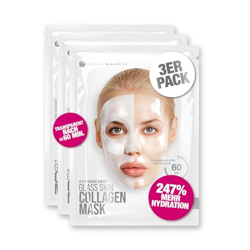Glassskinmask 3er Pack – Bis zu 247% Feuchtigkeitsboost mit Kollagen & Snow Mushroom - Hydrogel Gesichtsmaske für strahlende Haut - "Glass Skin"-Glow & Anti-Aging - Dermatologisch getestet