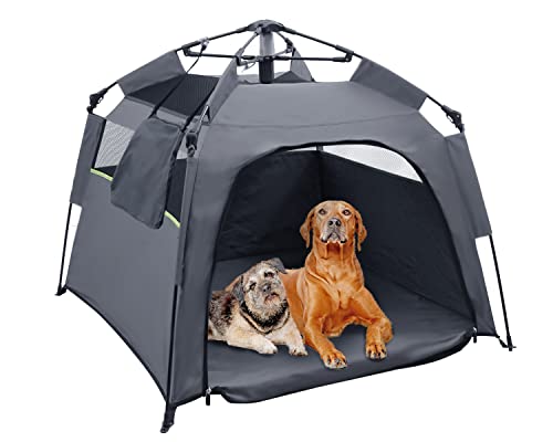 Plusvivo Pop-Up-Hundezelt für große Hunde, 900D, strapazierfähig, Oxford-Material, faltbar, kühles Netzgewebe, Campingzelt, 101.6x101.6x71.1 cm, für drinnen und draußen, Strand ent