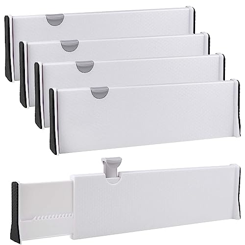 SENENQU 4er-Set Schubladentrenner Küche Verstellbar, 33.2-55 CM Plastik Schubladenteiler Hoch - 12.7CM, Schubladen Organizer für Küche, Kommode, Badezimmer, Schlafzimmer (Weiß)