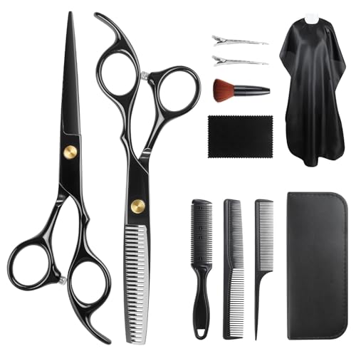 NEUTYPECHIC 11 Stück Friseurschere Set, Professionelle Haarschere Friseurschere Superscharf, Schere Haare Schneiden, Haarschneideschere Set mit Friseurumhang Geeignet für Frauen, Männer, Kinder