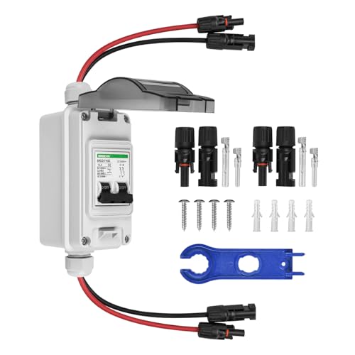 TEOV DC Trennschalter Solar PV, 2P 16A 1000V Solar Leistungsschalter mit Kabel IP65 Wasserdicht Trennschalter für Solar PV Anlage