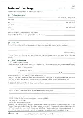 Mietvertrag RNK geprüft (1 Stück, Untermiete)