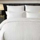 Amolavet Hotel Bettwäsche 135x200 Baumwolle Weiß 2teilig Set Bettwäsche 135x200 Mako Satin Baumwolle Damast Streifen Weiss mit Reißverschluss für Ganzjährig