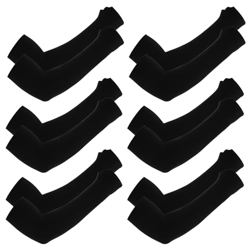 Telooco 6 Paar Armstulpen Damen Schwarz Armschoner Volleyball UV Sonnenschutz Ärmel Nylon Eisseide Armschutz Daumen Armsleeve Damen Herren Schutzhandschuhe Sport Fußballärmel Bedecken